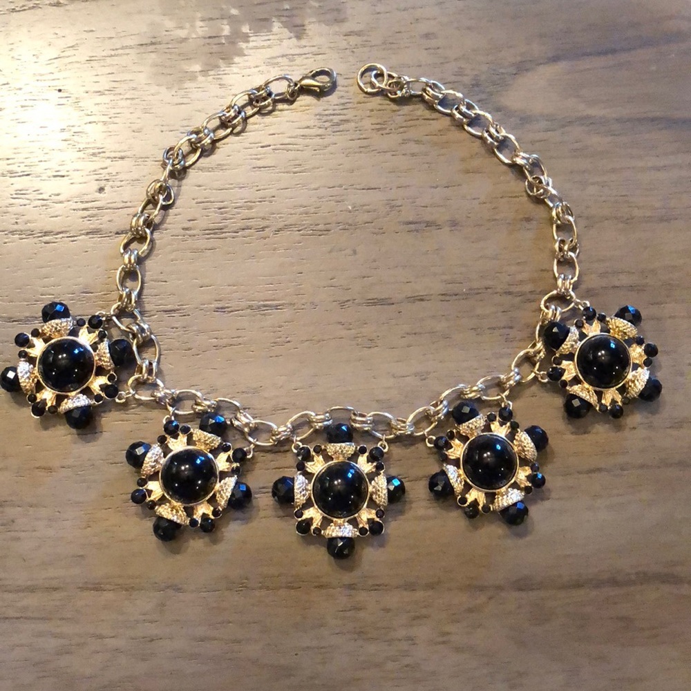 Black Onyx Crystal Chunky Amulet Necklace/Gold